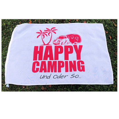 Happy Camping Fahne mit Ösen